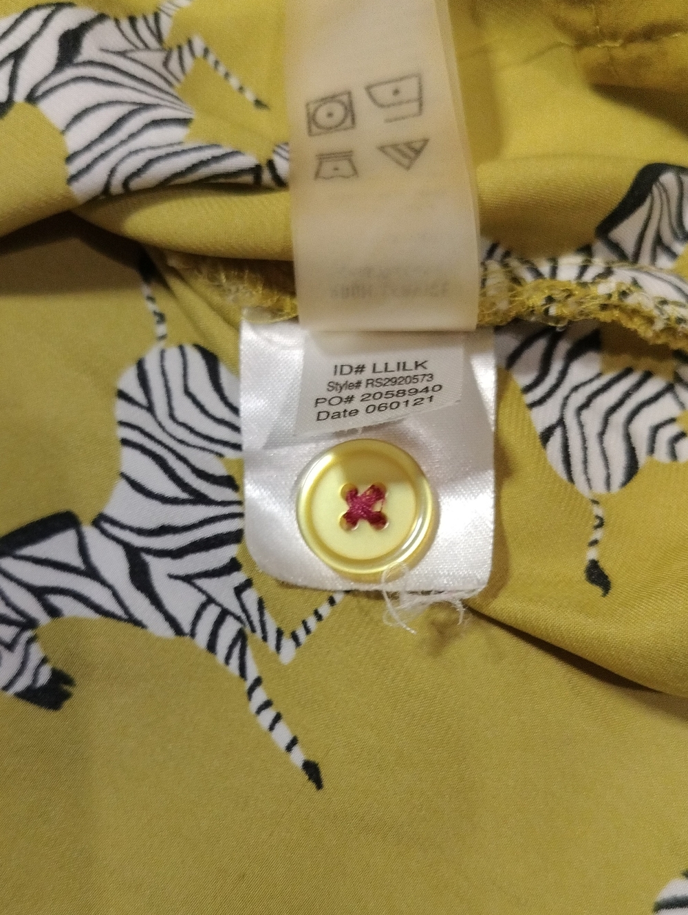 Room Service Zebra Print Button-Up Pj Shirt Mustard Yellow Purple Piping Small - Picture 7 of 7